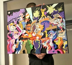 Size: 1200x1086 | Tagged: safe, artist:andypriceart, artist:the-paper-pony, 33 1-3 lp, 8-bit (g4), buck withers, diamond rose, dj pon-3, gaffer, gizmo, lemony gem, long play, observer (g4), princess cadance, shining armor, sweetcream scoops, vinyl scratch, alicorn, earth pony, pegasus, pony, unicorn, g4, idw, neigh anything, official, spoiler:comic, spoiler:comic11, 80s, adam ant, andy you magnificent bastard, background pony, boy george, cowbell, cutiespark, danny elfman, devo, drum kit, drums, energy dome, female, ferris bueller's day off, filly, filly vinyl scratch, frankie goes to hollywood, keytar, little girls, lyrics, male, musical instrument, new wave, oingo boingo, revenge of the nerds, song reference, spread wings, stallion, teary eyes, text, the mystic knights of the electric stable, unnamed character, unnamed pony, wings, younger