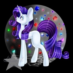 Size: 1998x1998 | Tagged: safe, artist:starletxox, rarity, pony, g4, big ears, female, gem, horn, horn jewelry, jewelry, signature, solo