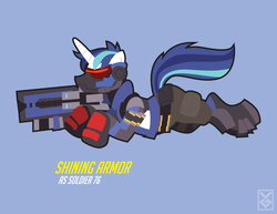Size: 3300x2550 | Tagged: safe, artist:inspectornills, shining armor, g4, clothes, crossover, gun, high res, male, overwatch, soldier 76, solo, weapon
