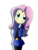 Size: 5887x7758 | Tagged: safe, artist:fj-c, fluttershy, equestria girls, g4, absurd resolution, android 18, clothes, cosplay, costume, denim skirt, dragon ball, dragon ball z, female, lazuli, pantyhose, skirt, solo