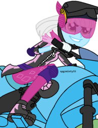 Size: 472x612 | Tagged: safe, artist:spgzminty55, photo finish, equestria girls, g4, my little pony equestria girls: friendship games, helmet, motorcycle, solo