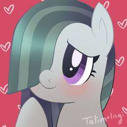 Size: 1000x1000 | Tagged: safe, artist:talimingi, marble pie, earth pony, pony, g4, blushing, bust, cute, female, heart, marblebetes, mare, portrait, red background, simple background, solo