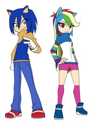 Size: 720x960 | Tagged: safe, artist:kaiamurosesei, rainbow dash, human, g4, crossover, humanized, male, sonic the hedgehog, sonic the hedgehog (series)