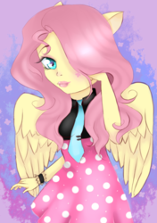 Size: 541x767 | Tagged: safe, artist:sanddy273, fluttershy, human, g4, clothes, dress, eared humanization, humanized, necktie, pony coloring, winged humanization