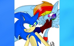 Size: 1280x800 | Tagged: safe, artist:puppieluv42, rainbow dash, anthro, g4, crossover, male, sonic the hedgehog, sonic the hedgehog (series)