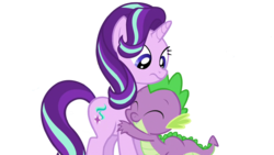 Size: 1280x720 | Tagged: safe, artist:nejcrozi, screencap, spike, starlight glimmer, dragon, g4, the crystalling, cute, hug, simple background, transparent background, vector