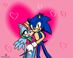 Size: 1024x824 | Tagged: safe, artist:gheroes48, artist:glindaivythewitch, rainbow dash, anthro, g4, collaboration, crossover, heart, male, paint tool sai, sonic the hedgehog, sonic the hedgehog (series), sonicified