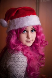 Size: 682x1024 | Tagged: safe, artist:nazomypie, pinkie pie, human, g4, clothes, cosplay, costume, hat, irl, irl human, photo, santa hat, solo