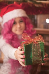 Size: 682x1024 | Tagged: safe, artist:nazomypie, pinkie pie, human, g4, clothes, cosplay, costume, hat, irl, irl human, photo, santa hat, solo