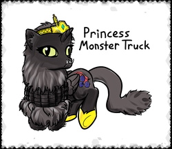 Size: 2212x1912 | Tagged: safe, artist:lightbulb, derpibooru exclusive, alicorn, cat, pony, fangs, fluffy, monster truck, ponified, princess monster truck, teeth