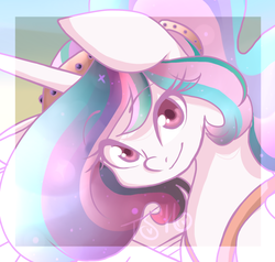 Size: 1280x1220 | Tagged: safe, artist:twisted-sketch, princess celestia, alicorn, pony, g4, bust, close-up, female, looking at you, portrait, smiling, solo