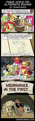Size: 850x2902 | Tagged: safe, artist:drawponies, apple bloom, applejack, auntie applesauce, big macintosh, cloudy quartz, goldie delicious, granny smith, pinkie pie, earth pony, pony, g4, pinkie apple pie, apple, apple pie, bed, comic, female, filly, foal, food, foodplay, male, mare, pie, pie on pony action, pillow, ruined for marriage, stallion, wat, young granny smith
