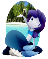 Size: 5137x6391 | Tagged: safe, artist:fj-c, part of a set, rarity, mermaid, equestria girls, g4, absurd resolution, armpits, arms in the air, belly button, breasts, cleavage, female, hands in the air, mermaidized, mermarity, midriff, one eye closed, partial background, seashell bra, simple background, solo, species swap, transparent background, wink
