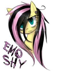 Size: 1350x1690 | Tagged: safe, artist:farfromserious, fluttershy, pegasus, pony, g4, green isn't your color, alternate hairstyle, bust, emo, emoshy, female, head, messy mane, simple background, solo, transparent background