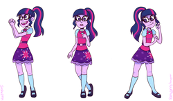 Size: 1000x587 | Tagged: safe, artist:sasha2999, sci-twi, twilight sparkle, equestria girls, g4, bowtie, clothes, cute, female, glasses, looking at you, mary janes, ponytail, shoes, skirt, smiling, socks, solo, twiabetes