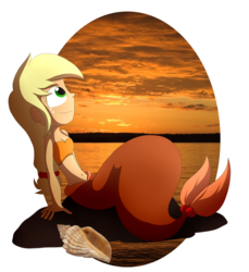 Size: 4520x4936 | Tagged: safe, artist:fj-c, part of a set, applejack, mermaid, equestria girls, g4, absurd resolution, belly button, breasts, cleavage, female, mermaidized, midriff, simple background, solo, the little mermaid, transparent background