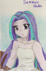 Size: 800x1229 | Tagged: safe, artist:fallenangel5414, aria blaze, equestria girls, g4, my little pony equestria girls: rainbow rocks, breasts, cleavage, clothes, cute, drawing, dress, female, looking at you, loose hair, sleeveless, solo, traditional art