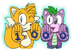 Size: 795x564 | Tagged: dead source, safe, artist:atomiclance, spike, anthro, g4, crossover, male, miles "tails" prower, sonic the hedgehog, sonic the hedgehog (series), sonicified