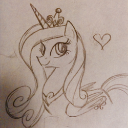 Size: 1200x1200 | Tagged: safe, artist:zigragirl, princess cadance, g4, female, heart, monochrome, pencil drawing, simple background, solo, traditional art