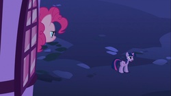 Size: 1100x618 | Tagged: safe, screencap, pinkie pie, twilight sparkle, pony, g4, party of one, butt, female, mare, out of context, plot