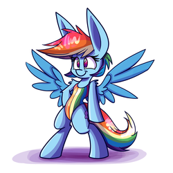 Size: 1300x1300 | Tagged: safe, artist:heir-of-rick, rainbow dash, pony, g4, bipedal, clothes, cute, dashabetes, female, impossibly large ears, one-piece swimsuit, rainbow dash always dresses in style, simple background, solo, swimsuit