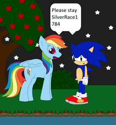 Size: 992x1068 | Tagged: safe, artist:narutofangirlforever, rainbow dash, pony, g4, crossover, dialogue, male, sonic the hedgehog, sonic the hedgehog (series)