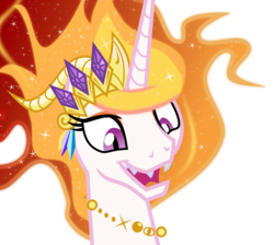 Size: 4466x4000 | Tagged: safe, artist:brisineo, edit, nightmare star, princess celestia, pony, g4, absurd resolution, cropped, crown, female, jewelry, mane of fire, mare, moonie snacks, regalia, sharp teeth, silly, silly pony, simple background, slit pupils, smiling, solo, transparent background, vector