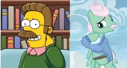 Size: 918x496 | Tagged: safe, screencap, gentle breeze, flutter brutter, g4, cloud, comparison, male, ned flanders, separated at birth, solo, the simpsons