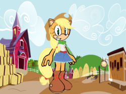 Size: 626x467 | Tagged: safe, artist:bronysonicyoutube, applejack, earth pony, anthro, g4, clothes, equestria girls outfit, female, solo, sonic the hedgehog (series), sonicified