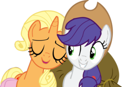 Size: 1053x759 | Tagged: safe, artist:rozyfly10, edit, vector edit, applejack, rarity, earth pony, pony, unicorn, g4, trade ya!, bedroom eyes, eyes closed, female, grin, happy, lesbian, race swap, recolor, ship:rarijack, shipping, simple background, smiling, transparent background, vector