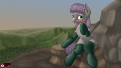 Size: 3840x2160 | Tagged: safe, artist:tsaritsaluna, maud pie, g4, blushing, clothes, high res, looking at you, scenery, socks