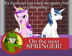 Size: 2000x1545 | Tagged: safe, artist:mlp-silver-quill, princess cadance, shining armor, a canterlot wedding, g4, clash of hasbro's titans, crossover, jerry springer, pun, shining armor is a goddamn moron, springer, this will end in divorce, transformers
