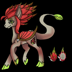 Size: 1730x1730 | Tagged: safe, artist:brainiac, oc, oc only, bat pony, pony, vampire fruit bat, cloven hooves, fruit, full body, male, pitaya, solo, stallion, unshorn fetlocks