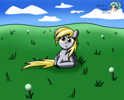 Size: 1643x1327 | Tagged: safe, artist:darkengales, derpy hooves, pegasus, pony, g4, female, field, mare, solo