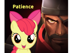 Size: 1058x794 | Tagged: safe, artist:biggreenpepper, artist:thatguy1945, edit, vector edit, apple bloom, human, pony, g4, crossover, demoman, demoman (tf2), team fortress 2, vector