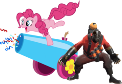 Size: 1550x1074 | Tagged: safe, artist:lainlycoris, edit, vector edit, pinkie pie, g4, crossover, pyro (tf2), simple background, team fortress 2, transparent background, vector