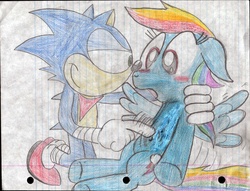 Size: 2205x1688 | Tagged: safe, artist:comedyestudios, rainbow dash, g4, crossover, lined paper, male, sonic the hedgehog, sonic the hedgehog (series), traditional art