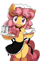 Size: 1280x1895 | Tagged: safe, artist:30clock, twinkleworks, pony, g4, apron, bipedal, clothes, female, g3 to g4, generation leap, maid, solo, sugarcube, tea set