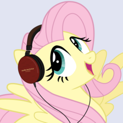 Size: 400x400 | Tagged: safe, artist:regolithx, edit, fluttershy, g4, audiophile, female, headphones, solo