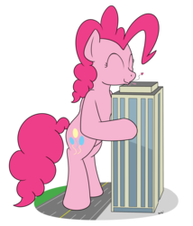 Size: 2104x2458 | Tagged: safe, artist:rapidstrike, pinkie pie, earth pony, pony, g4, building, eyes closed, female, friendshipping, giant pony, high res, kissing, love, macro, pinkzilla, rearing, request, solo, street