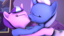 Size: 1920x1080 | Tagged: safe, artist:viranimation, starlight glimmer, trixie, pony, unicorn, g4, 3d, duo, female, kiss on the lips, kissing, lesbian, mare, ship:startrix, shipping, source filmmaker