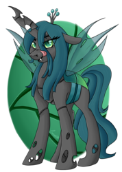 Size: 865x1213 | Tagged: safe, artist:crecious, queen chrysalis, changeling, changeling queen, g4, crown, female, jewelry, licking, licking lips, regalia, solo, tongue out