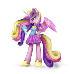 Size: 1024x1024 | Tagged: safe, artist:katemaximova, princess cadance, pony, semi-anthro, g4, bipedal, clothes, comb, female, pleated skirt, skirt, solo, tank top