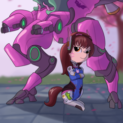 Size: 1280x1280 | Tagged: safe, artist:tjpones, pony, clothes, crossed arms, cute, d.va, looking at you, mech, mecha, overwatch, ponified, solo, whisker markings