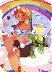 Size: 2000x2767 | Tagged: safe, artist:mili-kat, rainbow dash, tank, human, g4, clothes, high res, human coloration, humanized