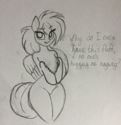 Size: 2446x2542 | Tagged: safe, artist:elzzombie, rainbow dash, pony, semi-anthro, g4, bipedal, chest fluff, female, high res, monochrome, pencil drawing, sketch, solo, traditional art