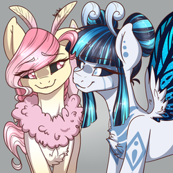Size: 1024x1024 | Tagged: safe, artist:lunarahartistry, oc, oc only, oc:miracle dreams, mothpony, original species, duo