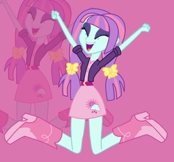 Size: 925x863 | Tagged: safe, artist:xxkerrysweetxx, sunny flare, equestria girls, g4, my little pony equestria girls: friendship games, alternate universe, boots, cowboy boots, eyes closed, female, happy, jumping, solo, zoom layer