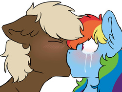 Size: 1525x1148 | Tagged: safe, artist:artistcoolpony, dumbbell, rainbow dash, pony, g4, crying, dumbdash, duo, female, kiss on the lips, kissing, male, shipping, simple background, straight, white background