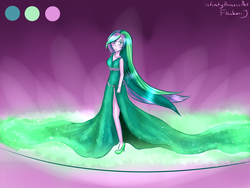 Size: 2000x1500 | Tagged: safe, artist:infinityprincessart, princess celestia, human, g4, clothes, dress, female, humanized, limited palette, pony coloring, side slit, solo